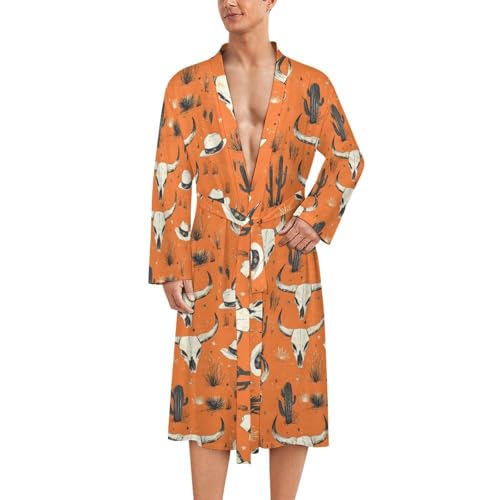 Peignoir de bain homme kimono léger orange et imprimé tête de mort rétro