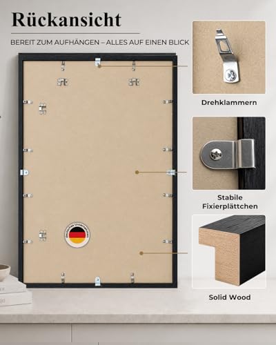 LEEJARD Bilderrahmen 50x70cm, Schwarz Fotorahmen Holzrahmen mit Bruchsicherem Plexi-Glas Zum Senkrechten Oder Waagerechten, – Modernes Design für Zuhause & Büro.