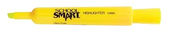 School Smart Tank Style Highlighters, Chisel Tip, Yellow, Pack of 12