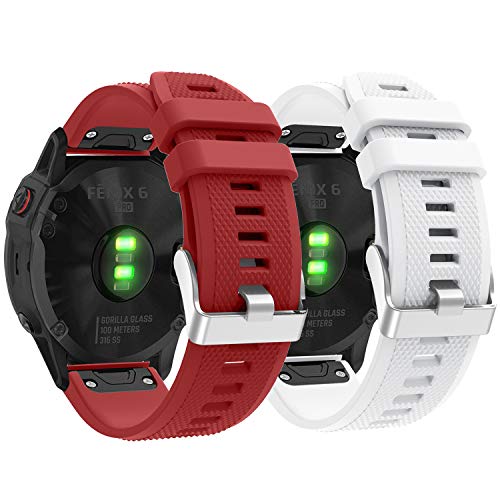 Fit for Garmin Fenix 6 Pro Watch Bands for Women Men, 22mm Easy Fit Silicone Replacement Band Straps Wristbands Bracelet Fit for Garmin Instinct, Fenix 5 Plus, Forerunner 945/935 (Red White)