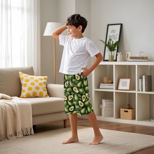 ALAZA Avocado Green Leaf Fruit Pajama Shorts Elastic Waist Casual Sleep Shorts with Pockets Size 6-144