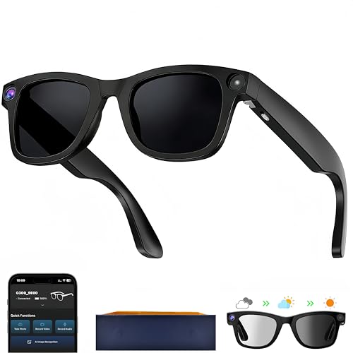 AI Smart Glasses with Camera, 8MP HD Camera Glasses for Men, AI Recording Glasses with Voice Assistant,Open-Ear Audio,Real-Time Translation,Video Recording Sunglasses for Life & Work (Photochromic)