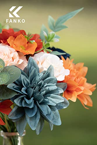Fanko Fake Rose Artificial Flowers: Silk Flowers Burnt Orange Dalia Artificial Flowers Bouquet Bulk Fall Fake Flowers For Decoration Fake Flowers Centerpiece Burgundy Orange Rose #TOP5