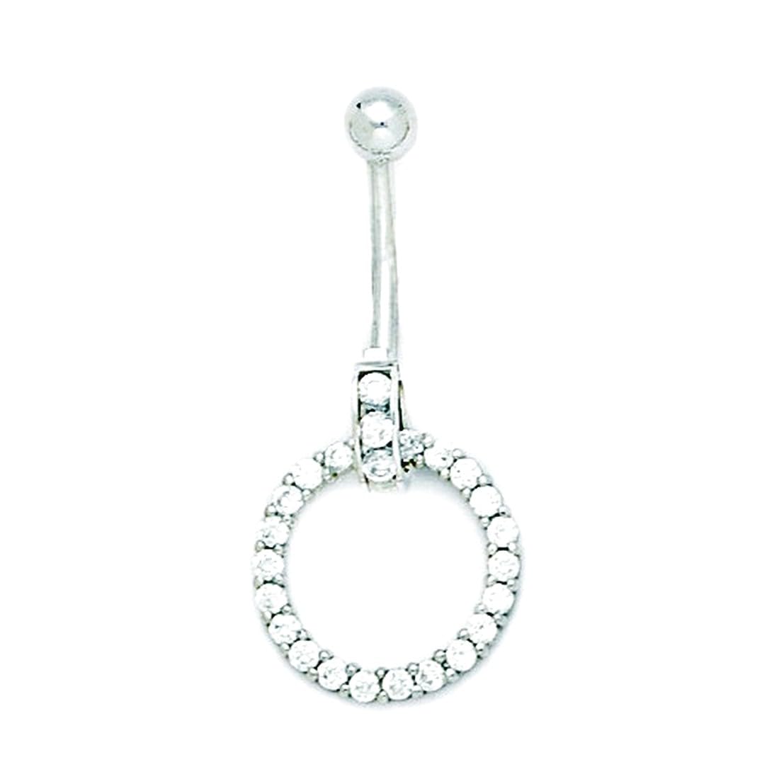 Bauchnabelring aus 14 Karat Weißgold, Zirkonia, künstlicher Diamant, 14 Gauge, baumelnder Kreis, Körperschmuck, Maße: 36 x 16 mm, Schmuckgeschenk für Frauen, Metall, Zirkonia