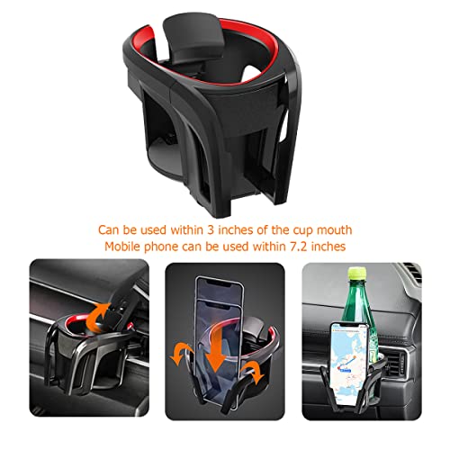 Car Cup Holder And Phone Mount For Air Vent, 2 In 1 Multifunctional Drink Stand, Adjustable Auto Air Conditioner Vent Water Coffee Bottle Bracket, Universal For Suv Truck Van (Black/Red) #TOP1