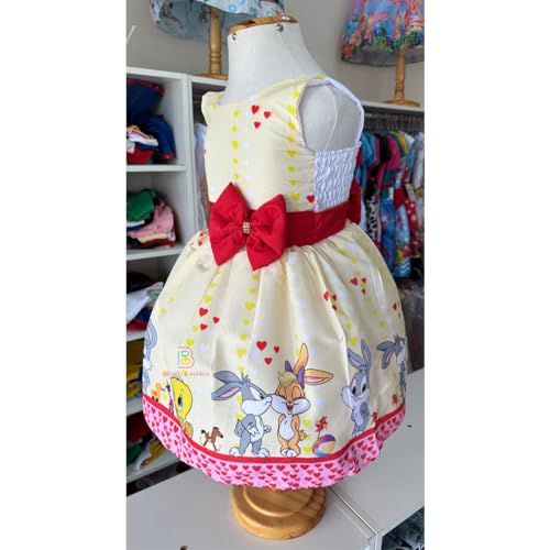 Vestido Infantil Luxo Perna Longa Piu Piu Lola Looney Tunes Festa Aniversário Comemorações (BR, Alfa