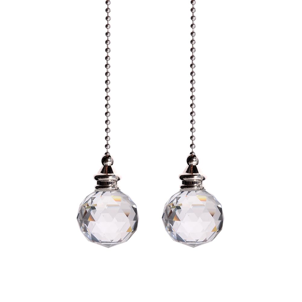 2PCS Ceiling Fan Pull Chain, Light Pull Chain Extension with Crystal Prism Ball, Bedroom Lamp Crystal Pull Cord, Decorative Fan Pull Chain, Fan Light Pull Chain/Blind Cord Pull (Transparent)