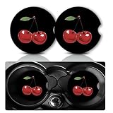 2Pack Cherry Car Cup Holder Coasters,Cars Coasters for Cup Holders,2.75' Universal Anti Slip Rubber Mat with Finger Slot,Cherry Car Accessories Interior Decor,Cherrys Gifts for Women,Men