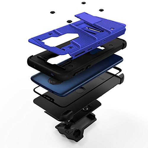 ZIZO Bolt Series Moto g7 Supra Case Military Grade Drop Tested with Full Glass Screen Protector Holster Kickstand g7 Power Blue Black - Thumbnail 3