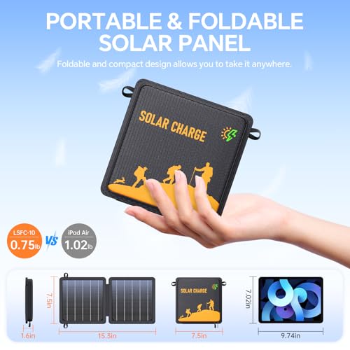 Image of Portable Solar Panel 10W,Waterproof IP65 Foldable Solar Charger Small & Lightweight With Dual USB Outputs(5V /2A Max),Compatible With iPhone,iPad,Samsung For Outdoor Hiking Camping Backpacking