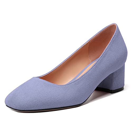 MERRORI Womens Casual Slip On Office Solid Square Toe Suede Chunky Low Heel Pumps Shoes 2 Inch