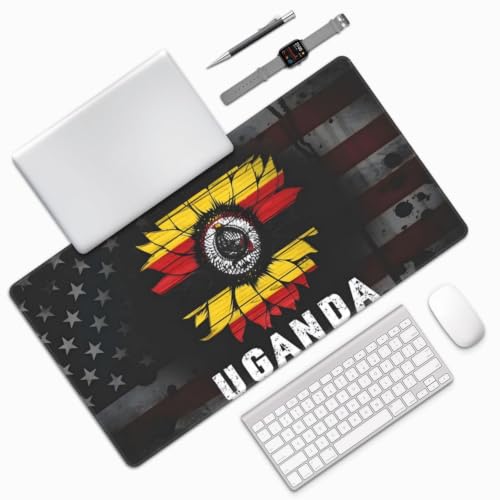 YHDUENSIO Vintage Uganda Flag Retro Ugandan Mousepad Desk Accessories Big Extended Non-Slip Rubber Base Stitched Edges Gaming Pc Desktop