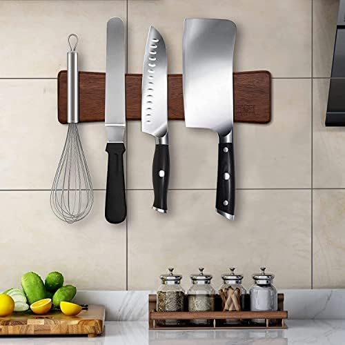 HOSHANHO Magnetic Knife Holder for Wall, Magnetic Knife Rack in Wood with Extra Strong Magnet, Knife Magnets Strip Use as Knife Bar, Knife Holder for Kitchen Utensil Organizer, 25cm