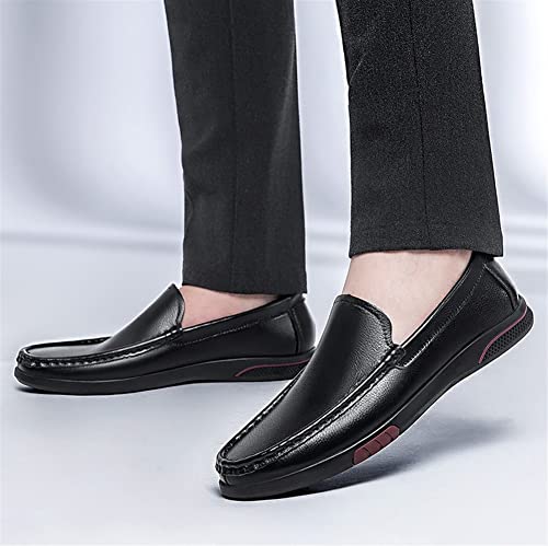 Mens Loafers Genuine Leather Stitching Details Round Toe Rubber Sole Perforated Option Anti-Slip Comfortable Flat Heel Walking Slip On3