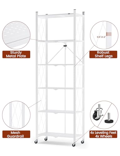 Image of ALANNG 73.6 Inch Folding Bookshelf, 6 Tier Metal Bookcase and Bookshelves | Tall Shelves for Living Room Office Bedroom, Heavy Duty Book Shelve Free Standing Open (White, 4PACK)