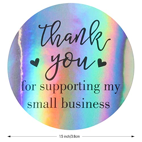 500 Pieces 1.5'' Thank You For Supporting My Small Business Stickers Roll Stickers Adhesive Holographic Stickers Rainbow Stickers For Business Online Retailers Boutiques Shops #TOP3