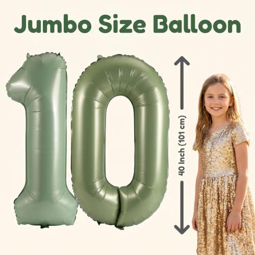 Image of Number 10 Balloon Foil Mylar Balloons for Birthday Party Decoration (Olive Green, 40 Inch)