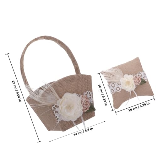 Coussin porte-alliances et panier en lin pour cérémonie de mariage - 3