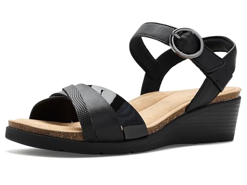 Clarks Clarks Women's Kacha Twist Wedge Sandal, Black Leather, 9