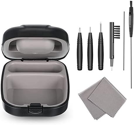 8 Pieces Hearing Aid Case Pocket Size with Cleaning Cloth Brush Tools for Sound Amplifier(Black)