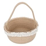 OUNONA 1個 綿ロープフラワーバスケット 折りたたみ可能なランドリーバスケット 素朴な収納ビン 収納キューブ 丸い花瓶 籐プランター 花かご ホームナチュラル 編みかご