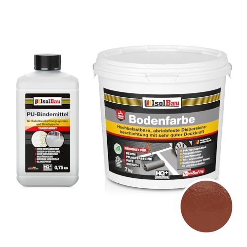 Isolbau - 2K PU-Bodenbeschichtung für Innen- und Außenböden - Bodenfarbe Rustikalrot mit PU-Bindemittel für Garagen, Werkstätten, Kellern - Garagenboden-Beschichtung - Betonfarbe 7kg