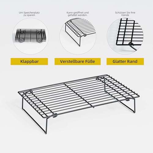 Image of 4 Cooling Racks for Cooking and Baking, 4 Tier Cooling Rack, Collapsible, 26 x 41 cm, Cool Batches of Biscuits, Non-Stick and BPA-Free, Oven and Dishwasher Safe (black198)