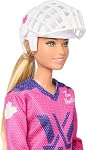 ​Barbie Tim Hortons PWHL 2025 Fashion Doll in Pink, Purple, & Teal Hockey Jersey, Includes Hockey Stick, Puck, and Helmet
