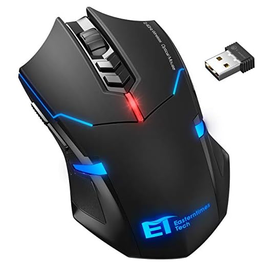 VicTsing Wireless Gaming Mouse with Unique Silent Click, Breathing Backlit, 2 Programmable Side Buttons, 2400 DPI, Ergonomic Grips, 7-Button Design- Black