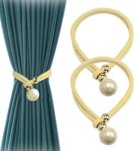 Image of INOVERA (LABEL) 2 Pieces Curtain Holders Tieback - Adjustable Window Curtains Tie Rope - Drapery Hold-Backs Band for Home Office Decorative Accessories (Cream)