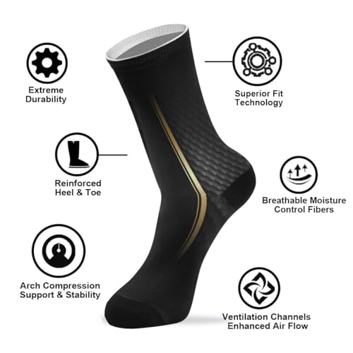 ALAZA Mens Crew Socks Compression Socks Cycling Running Athletic Socks Black Gold Geometric Metallic Breathable 2 Pack2