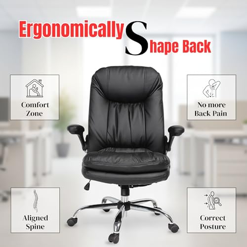 Image of Premium Leatherette Executive Office Chair with Chrome Base & Padded Armrests | Adjustable Height Swivel Desk Chair for Office & Home | Polypropylene Plastic & Nylon Material | Black