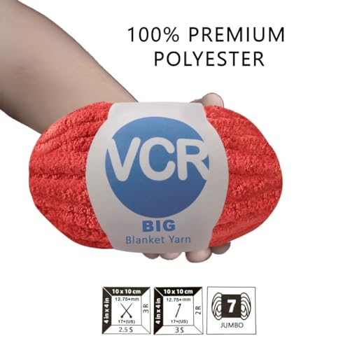 Image of VCR Red Yarn, 200 Grams Big Chunky Hank, 22 Meters Length, Suitable for Knitting Blankets and Pillows, 100% Polyester Yarn Ball for Crochet DIY, Soft Threads, Pack of 1