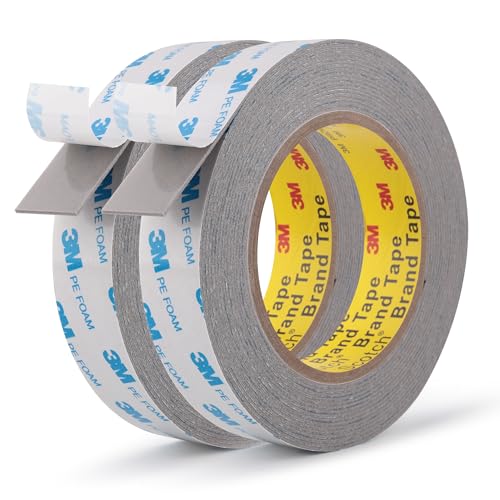 Image of Double Sided Tape Gray Foam Tape Heavy Duty 1 inch x 18Ft Made of 3M Mounting Tape Joining Foam Strips for Banners Posters Alarms Window Shades Trims and Other Home Office or Industrial Use (Pack of 2)