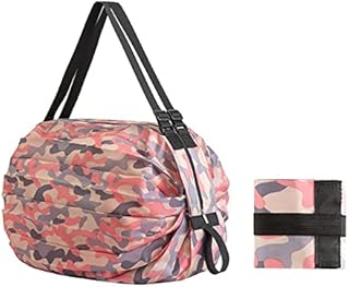 Mozzyyee Portable Foldable Shopping Bag Large Capacity Multipurpose Storage Bag Sports Travel Shoulder Bag (Pink Camouflage)