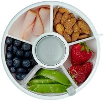 GoBe Kids Small Snack Spinner Flip Bundle with Hand Strap and Sticker Sheet - Reusable Snack Container with 5 Compartment Dispenser and Lid | BPA/PVC Free | Dishwasher Safe | No Spill- GoBe Grey