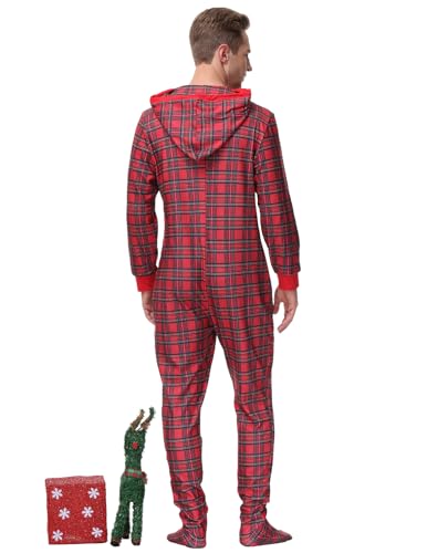 Image of Veseacky Family Christmas Pajamas Matching Sets Adult Onesie Zipper Hooded Footed One-Piece Pjs Jumpsuits