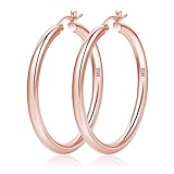 Thick Rose Gold Hoop Earrings For Women Sterling Silver Chunky Lightweight Small...