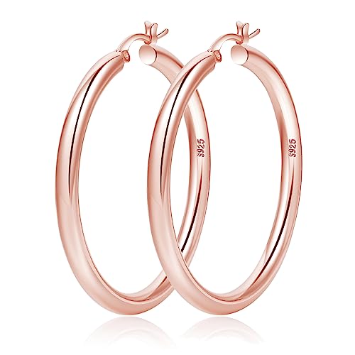 Thick Rose Gold Hoop Earrings For Women Sterling Silver Chunky Lightweight Small Large Tube Hoop Earrings For Womens Hollow Hoops Earrings Chunky Rose Gold Hoops