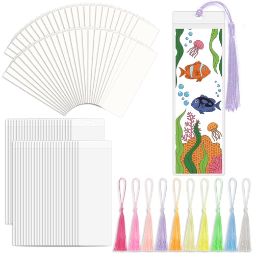 Bizsyumi Bookmark Making Kit with 50 Bookmark Sleeves 50 Colorful Tassels 50 Blank Bookmark Cards 10 Practice Sheets for DIY Bookmarks Gift Labels Teacher Supplies Decor