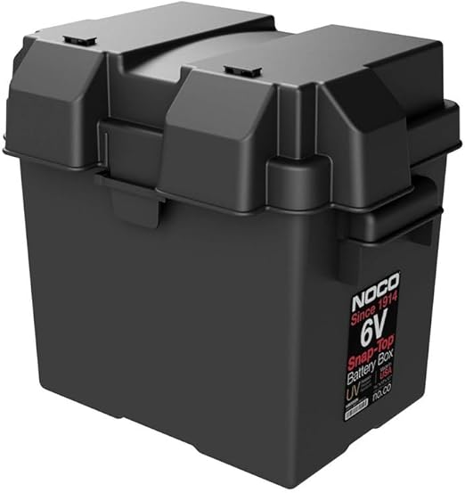 Battery Box Fits 6 Volt Automotive/Marine/RV Batteries Snap-Top Rugged Design Black Reinforced Plastic Fully Ventilated