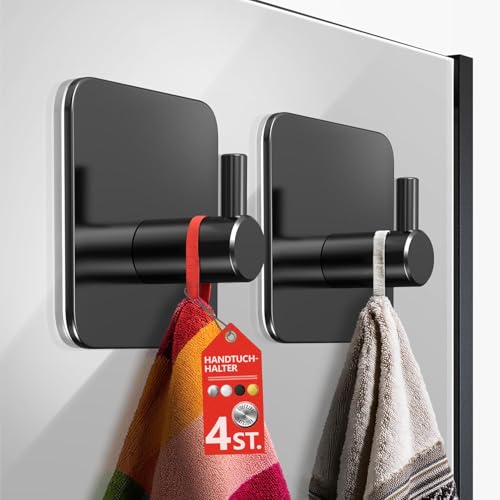 4smile Ganci Adesivi Acciaio inox, 4 pezzi, Argento- Appendi Accappatoio Bagno, Porta Asciugamani Autoadesivo