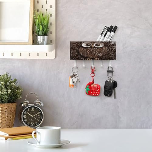 Colgador de llaves de pared con diseño de búho de grano de café y estante organizador de metal 8