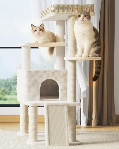 Árbol moderno para gatos de 50.2 pulgadas con rattan y sisal miniatura 5