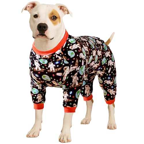 LovinPet Large Dog Outfit/Dog Rash Guard/Doberman Sun Shield Shirt/Space Astronauts Black Print/Lightweight Pullover, Large Puppy PJ's/Full Coverage Doberman Pajamas/Medium