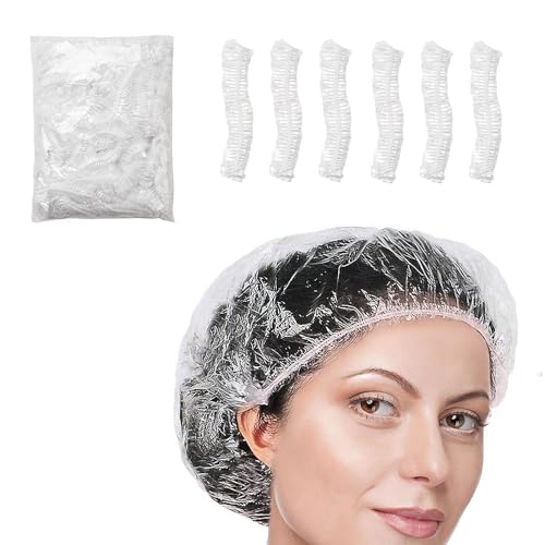 Maven Gifts Disposable Shower Caps 100 Pcs, transparent disposable waterproof shower cap, Multi-purpose thickened elastic shower cap, waterproof hair cap for home, hotel, spa and hair salon