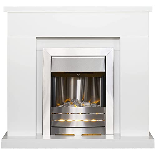 Adam Lomond Fireplace in Pure White with Helios Electric Fire in Brushed Steel, 39 Inch