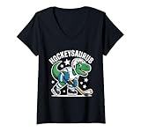 Damen Hockeysaurus Lustiges Eishockey Saurus Dinosaurier T-Rex Dino T-Shirt mit V-Ausschnitt