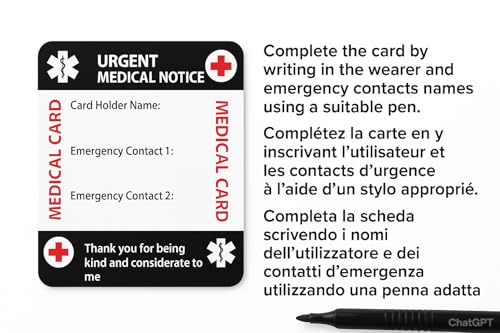 Carte contact autisme TSA avec cordon et panneau inscriptible d'urgence