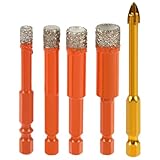 Fliesenbohrer Diamantbohrer Glasbohrer Set 4 tlg. 6/8/10/12mm und 6mm Metall Bohren, Keramikbohrer Feinsteinzeug Diamant Fliesen Bohrer, Porzellanbohrer für Fliesen Keramik Granit Glas Lötbohrer
